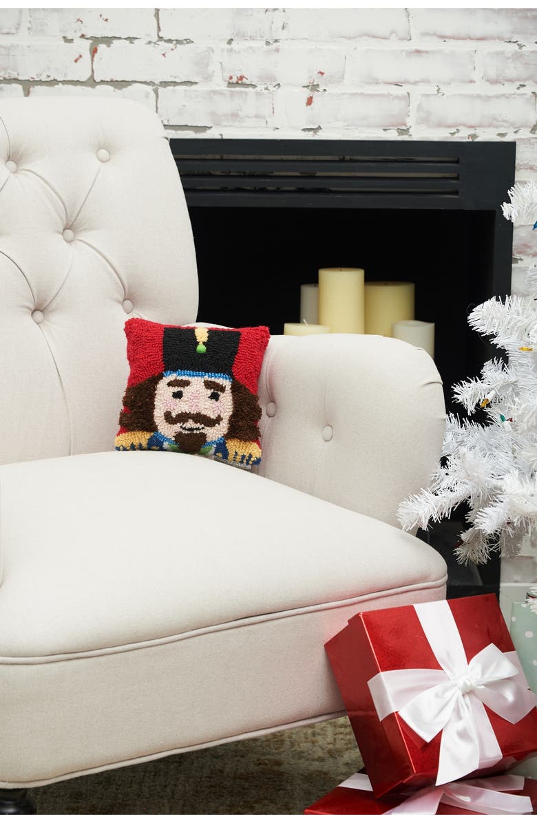C&F Home Nutcracker Hooked Small Christmas Accent Pillow, 8" x 8", Alternate, color, Red