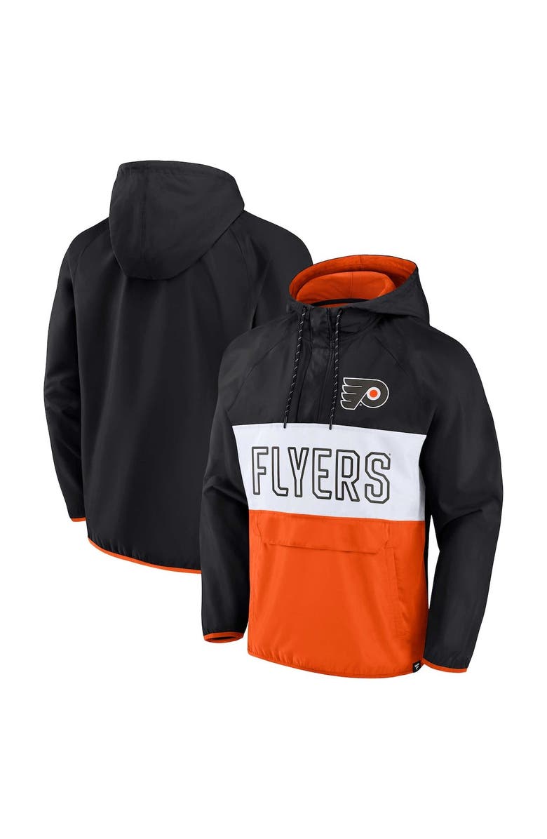 FANATICS Men's Fanatics Branded Black/Orange Philadelphia Flyers Backhand Shooter Defender Anorak Raglan Hoodie Quarter-Zip Jacket, Alternate, color,