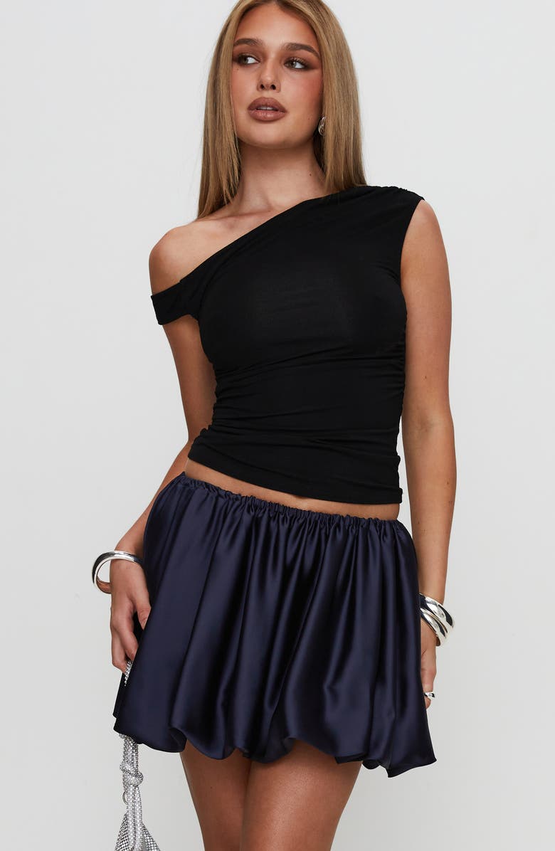 Princess Polly Rubee Bubble Hem Satin Miniskirt, Alternate, color, Navy