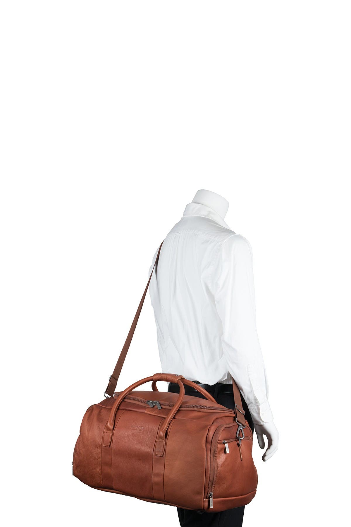 Kenneth Cole Colombian Leather Top Zip Duffel Bag, Alternate, color, Cognac