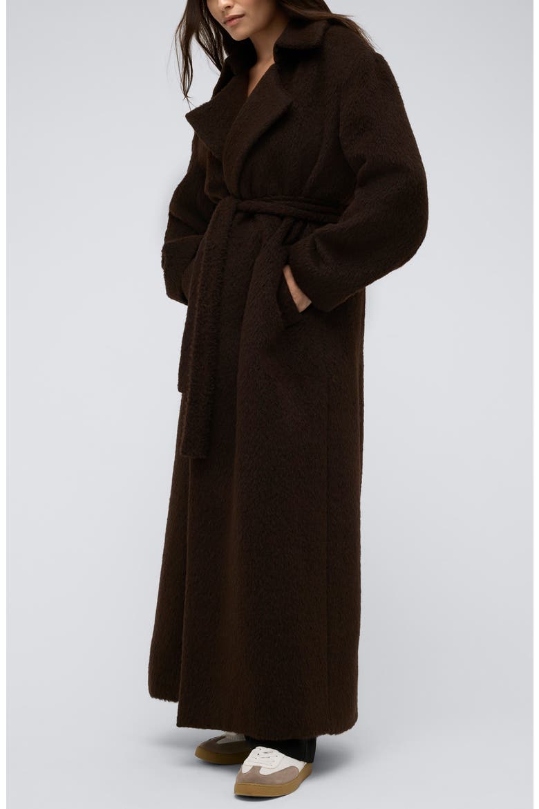 Brushed Longline Trench Coat, Alternate, color, DEEP BARK