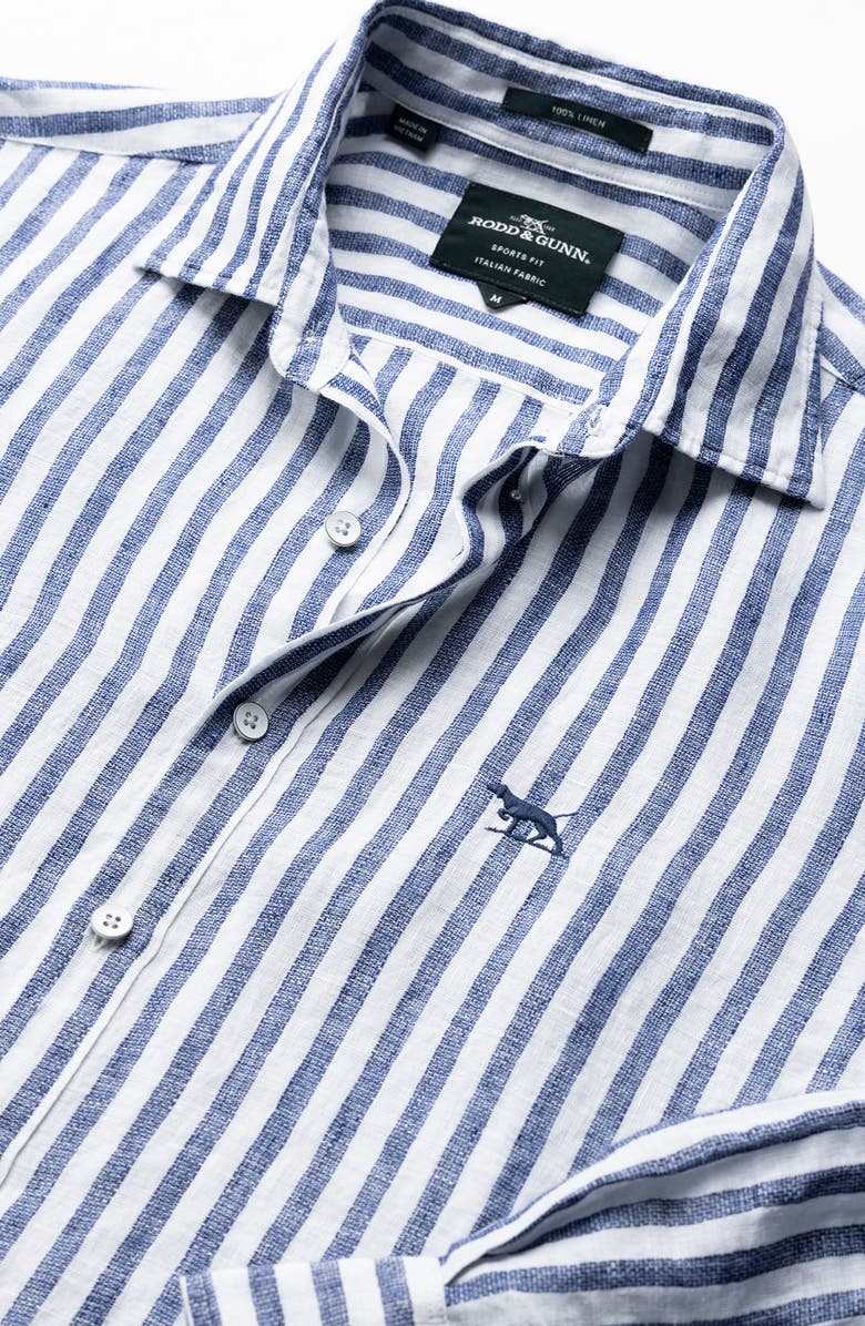 Rodd & Gunn Seadown Original Fit Stripe Linen Button-Up Shirt, Alternate, color, French Navy