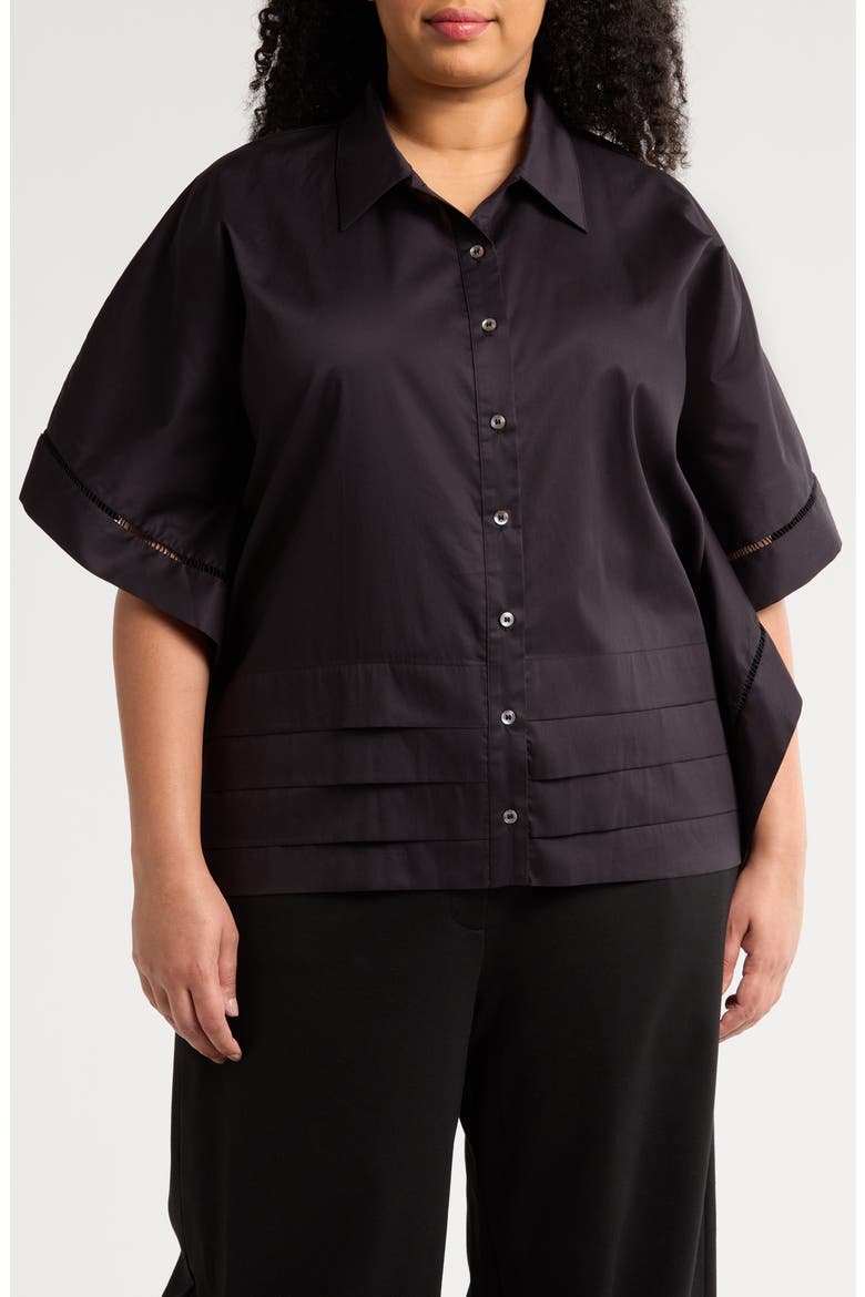 Harpa Short Sleeve Cotton Button-Up Shirt, Main, color, BLACK