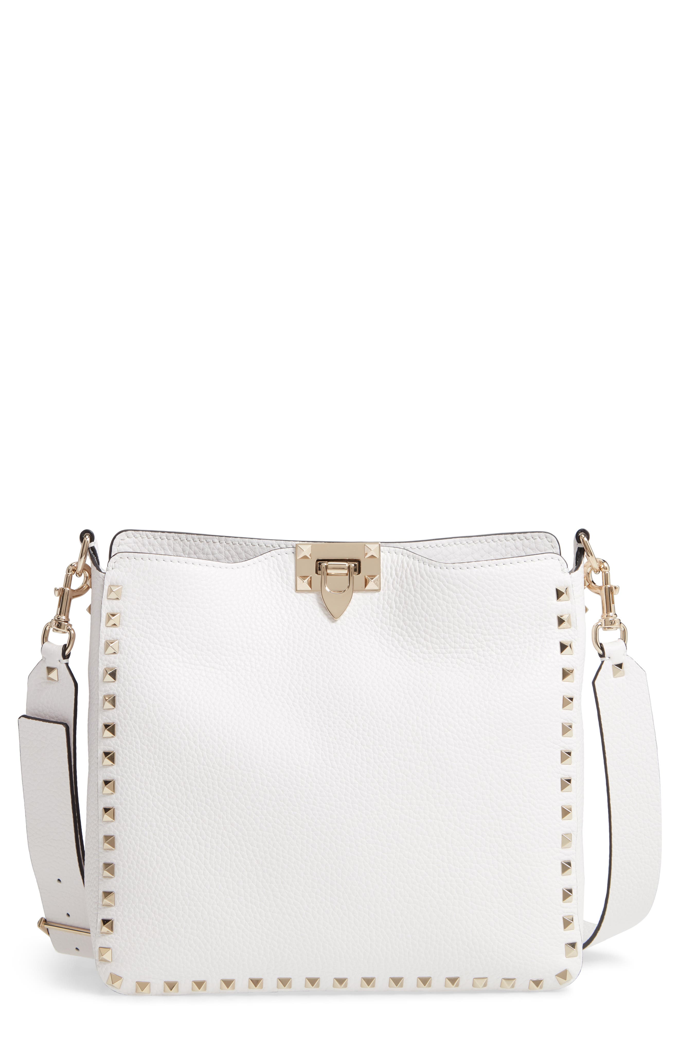 Rockstud Leather Hobo, Main, color, BIANCO ATTICO