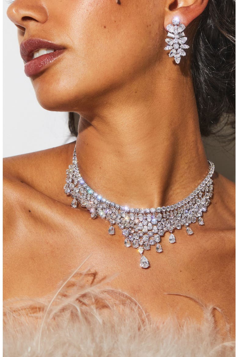 Cubic Zirconia Collar Necklace, Alternate, color, RHODIUM