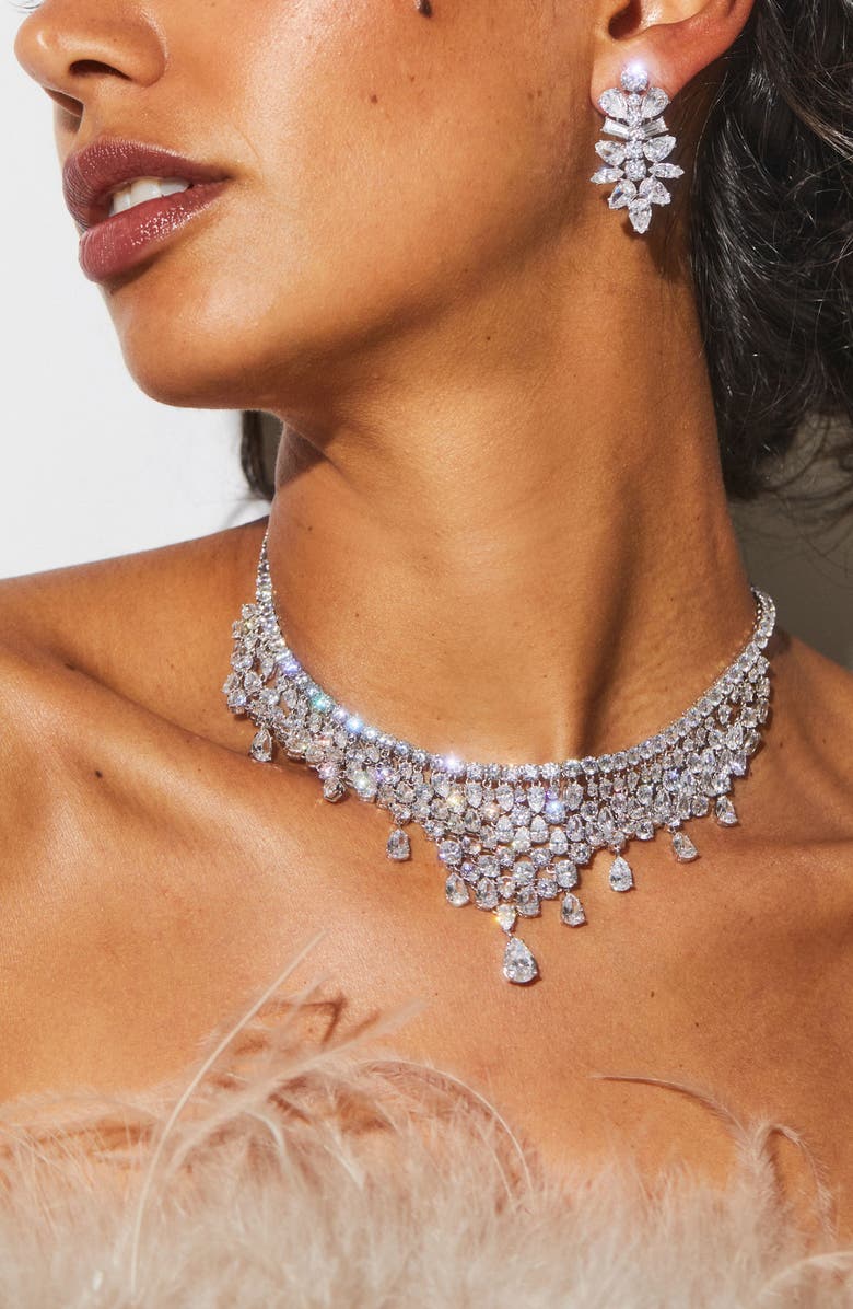 Nadri Cubic Zirconia Collar Necklace, Alternate, color, Rhodium