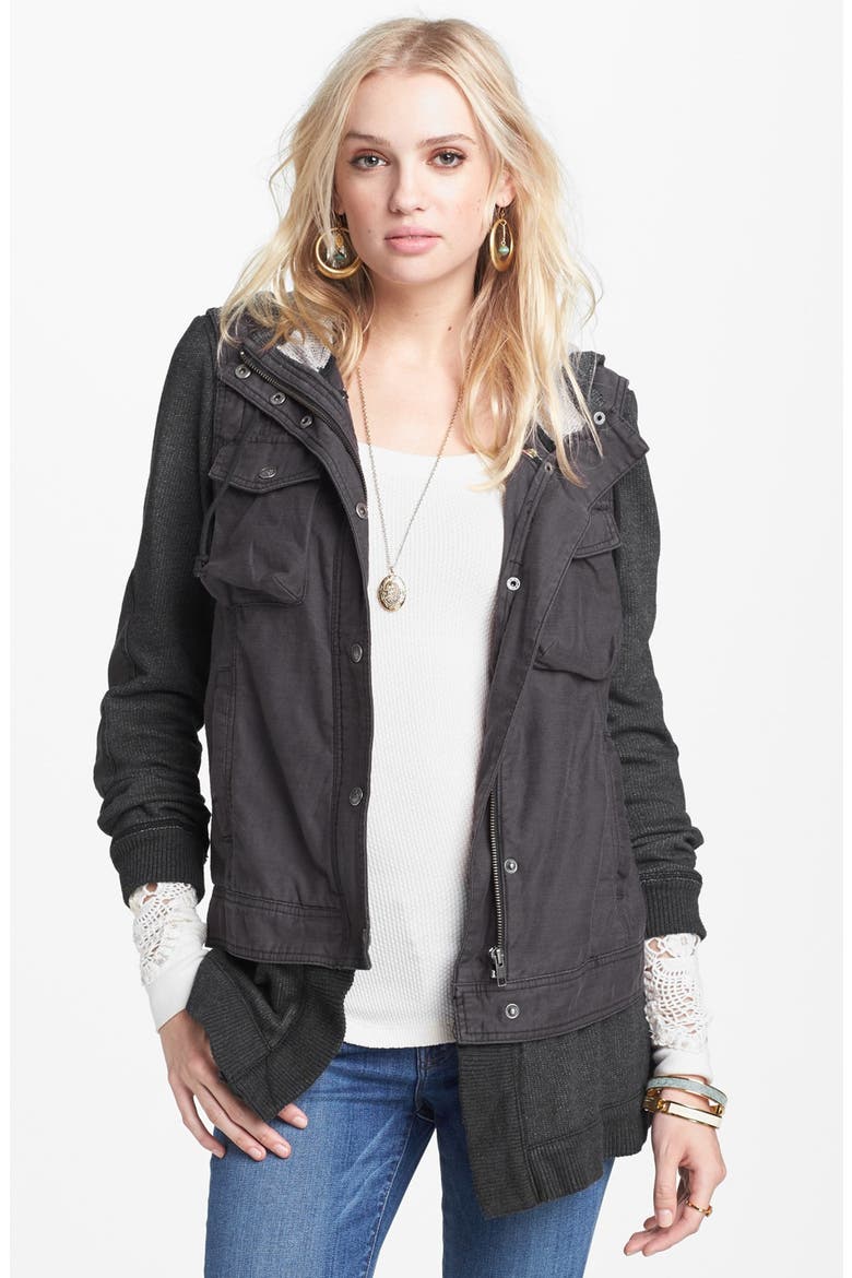 Layered Slub Knit Jacket, Main, color, WASHED BLACK