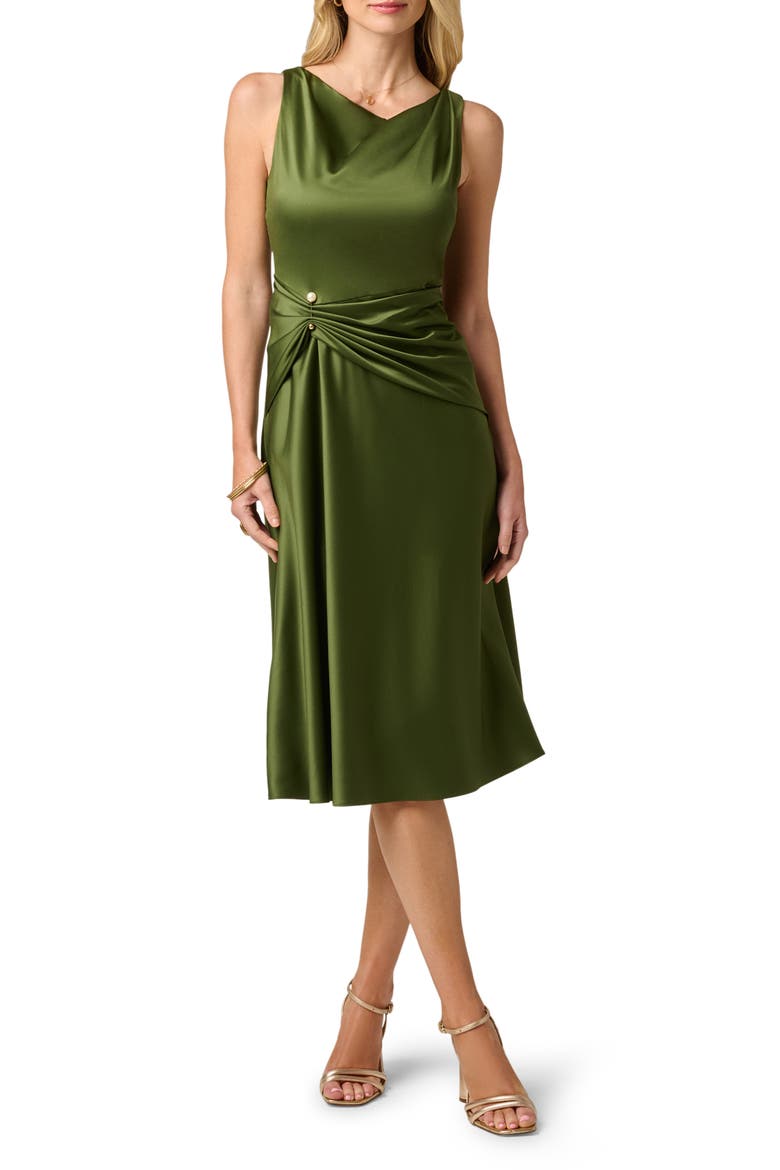 Cowl Neck Satin Crepe Dress, Main, color, OLIVE CYPRESS
