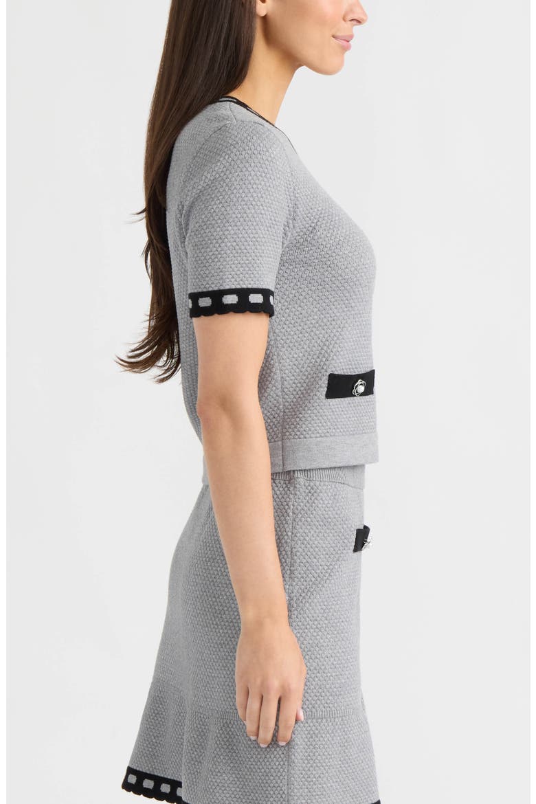 Contrast Trim Short Sleeved Sweater, Alternate, color, LIGHT GREY MIX
