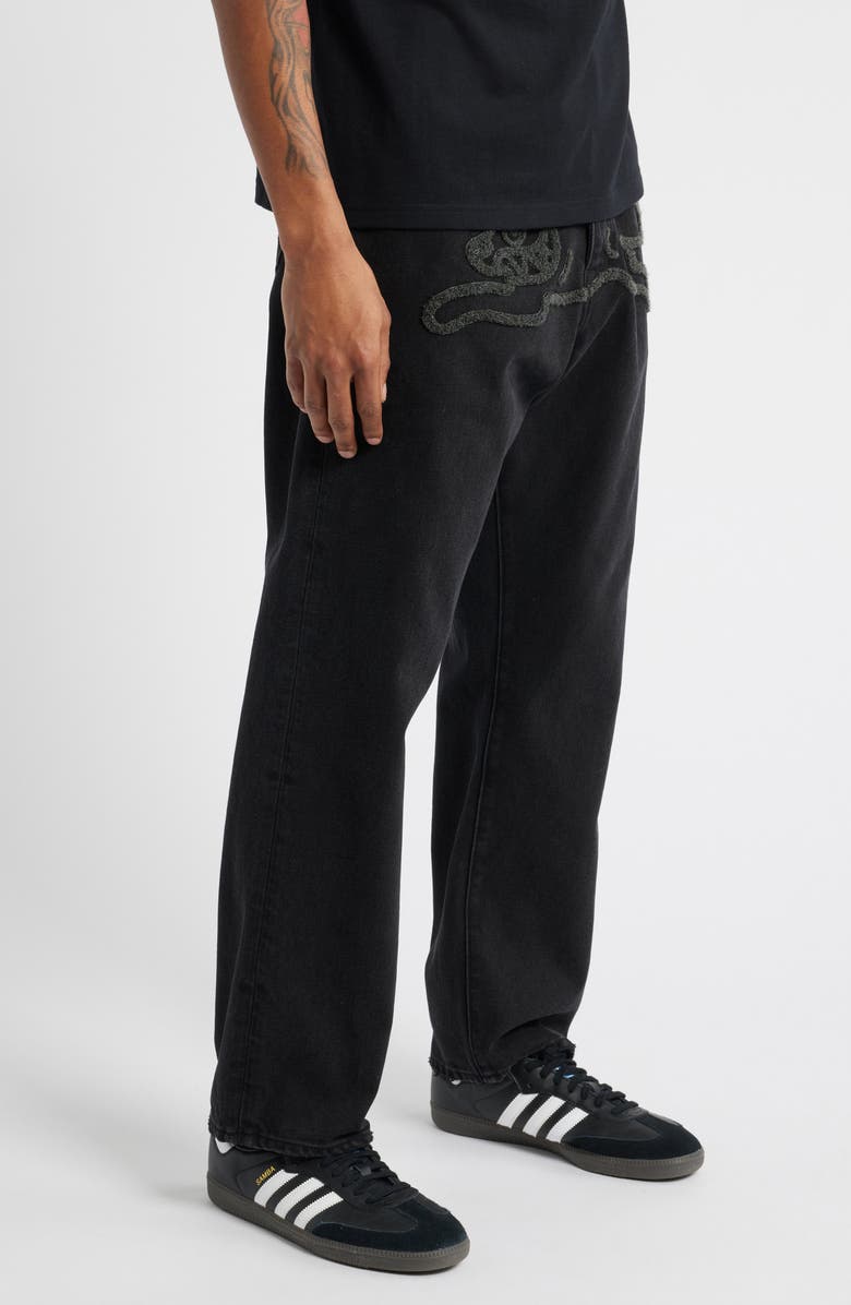 ICECREAM Vanilla Fit Black Cherry Running Dog Appliqué Jeans, Alternate, color, Black Caramel