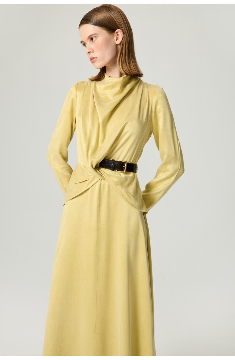 Nocturne Draped Belted Long-Sleeve Maxi Dress, Alternate, color, Yellow