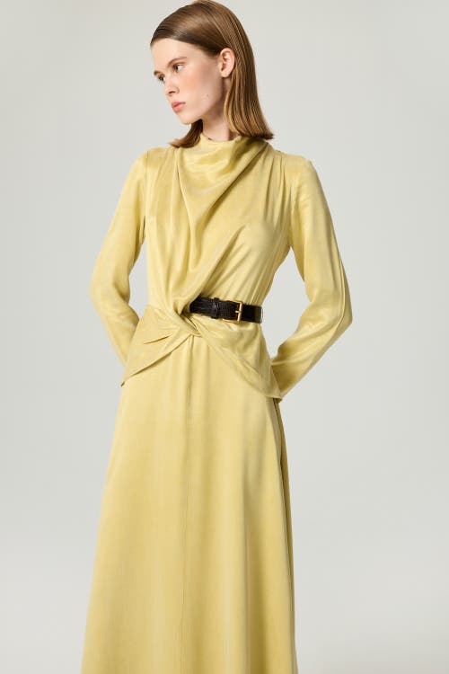 Nocturne Draped Belted Long-sleeve Maxi Dress In Yellow