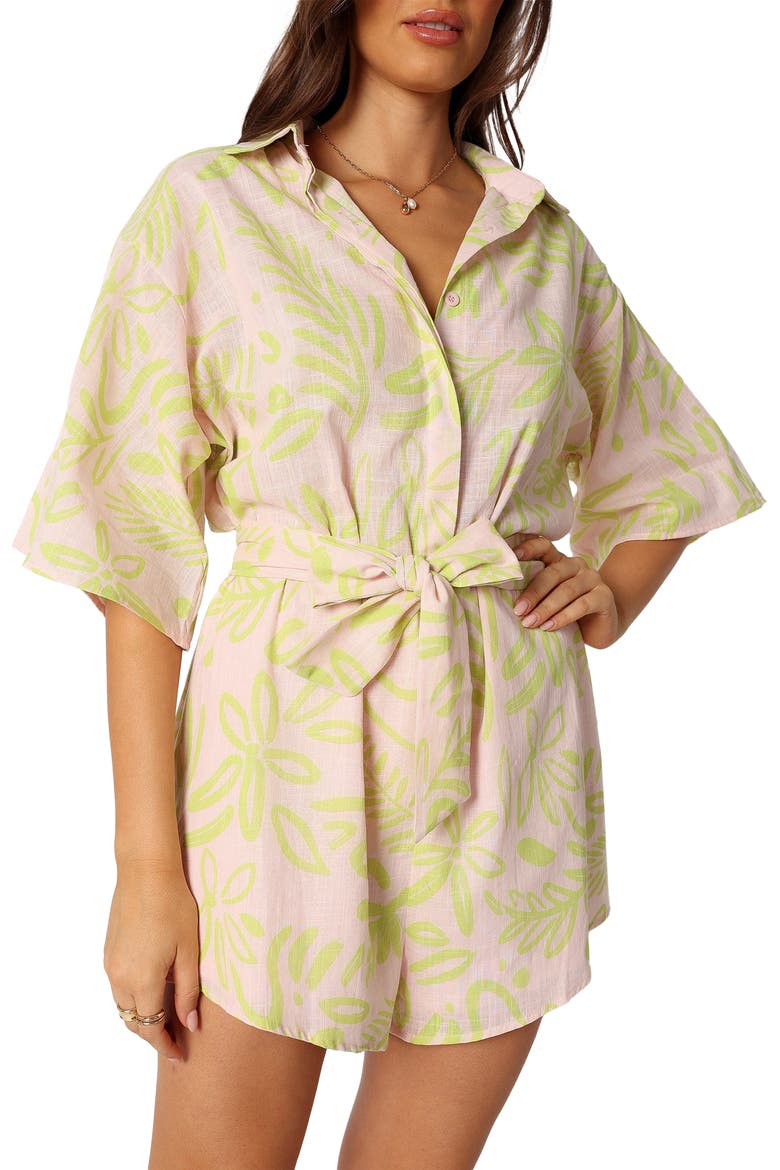 Dolce Tie Waist Cotton Romper, Alternate, color, CITRUS
