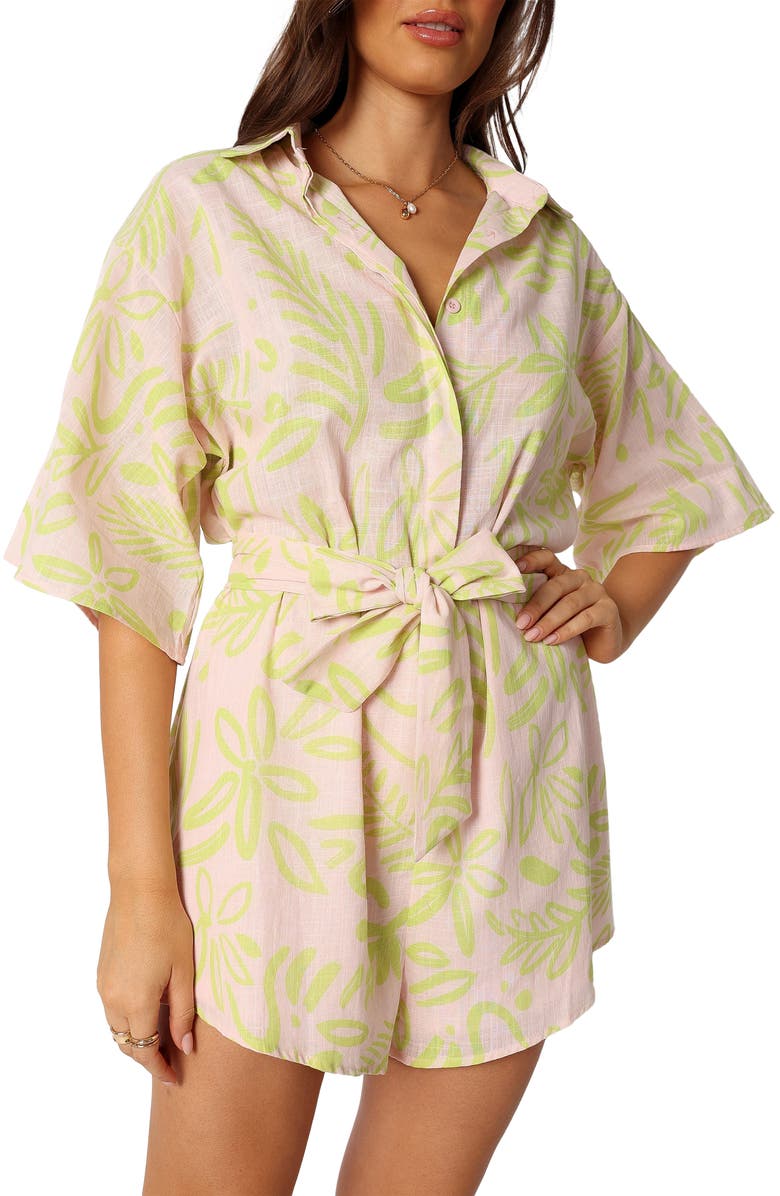 Petal & Pup Dolce Tie Waist Cotton Romper, Alternate, color, Citrus