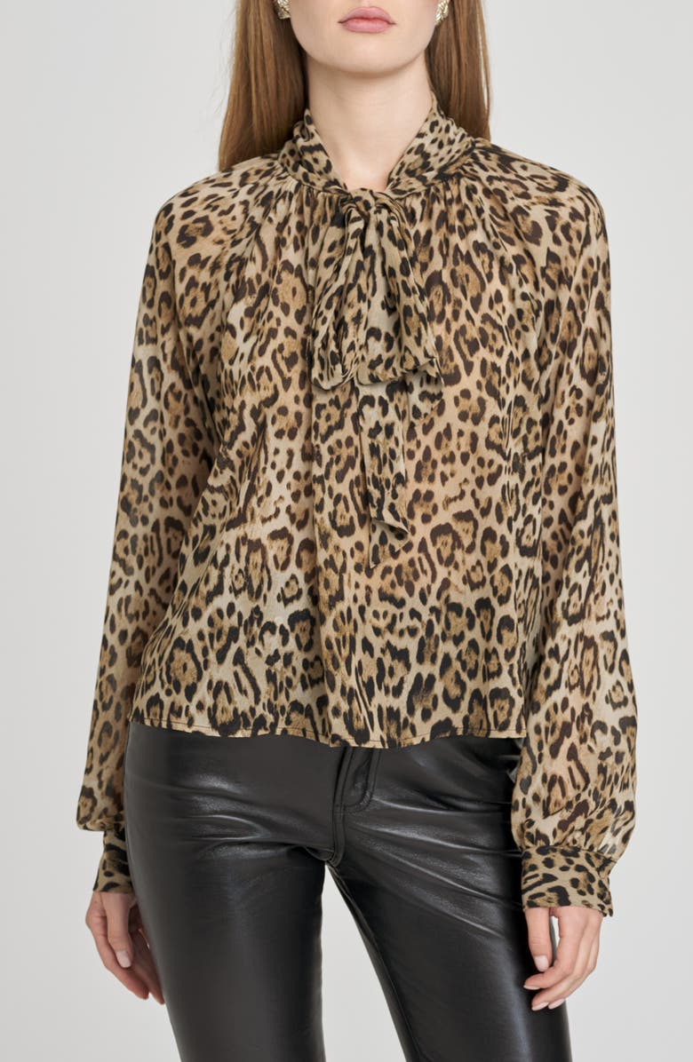 WAYF x Sara Walker Leopard Georgette Blouse, Main, color, Leopard