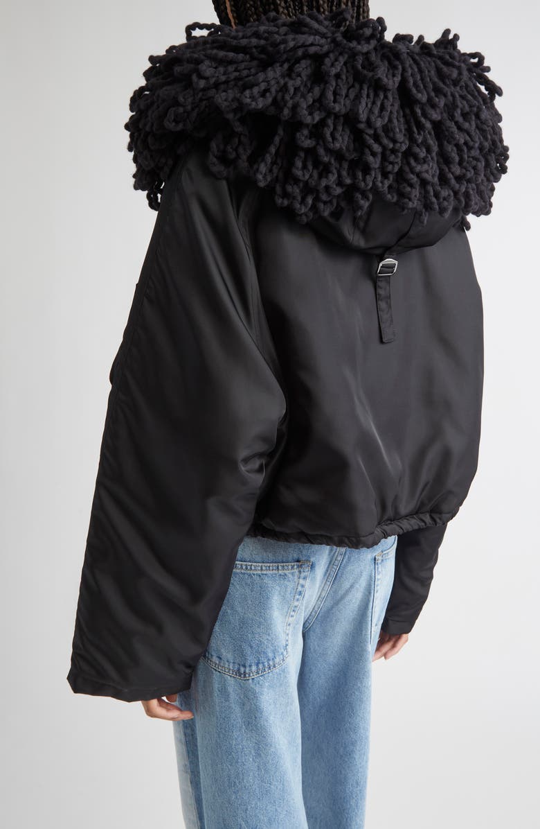 Stella McCartney Knit Collar Crop Coat, Alternate, color, Black