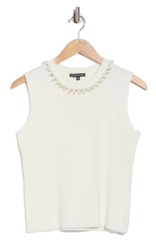 Adrianna Papell Faux Pearl & Rhinestone Collar Sleeveless Sweater In Neutral