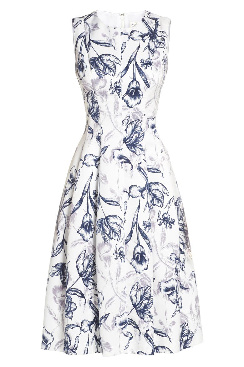 Fit & Flare Dress, Alternate, color, IVORY/ NAVY