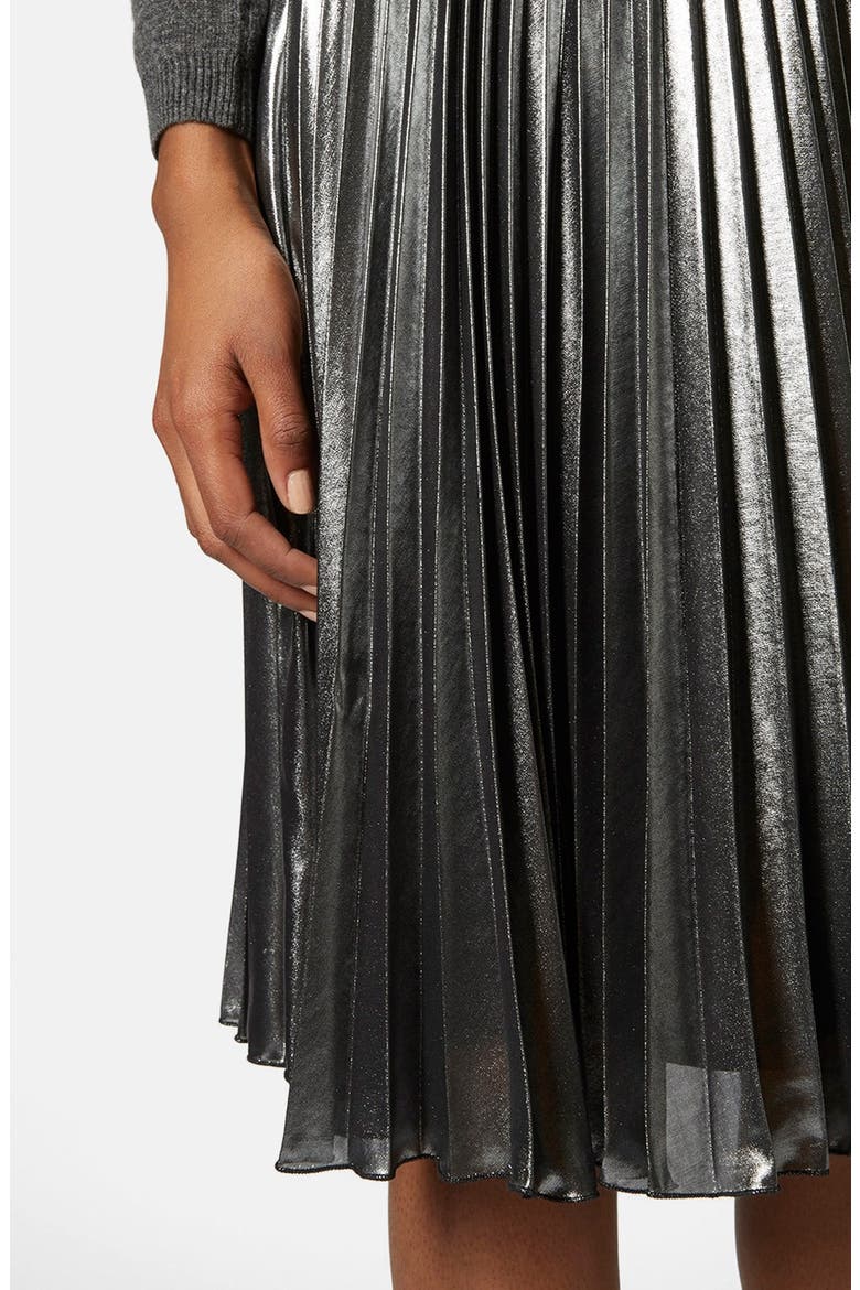 Pleated Midi Skirt, Alternate, color, SILVER