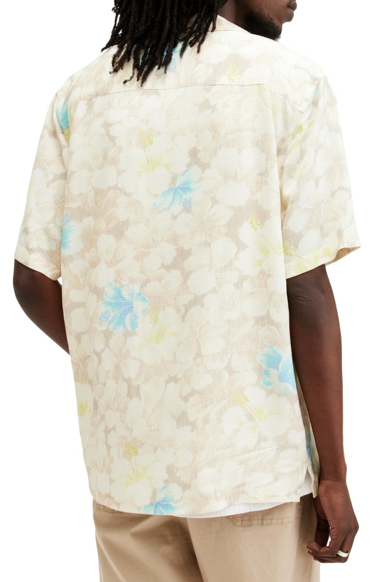 AllSaints Nevada Floral Print Camp Shirt, Alternate, color, Wicker White