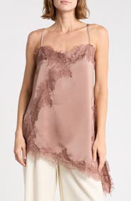Renee C Lace Trim Asymmetric Satin Camisole