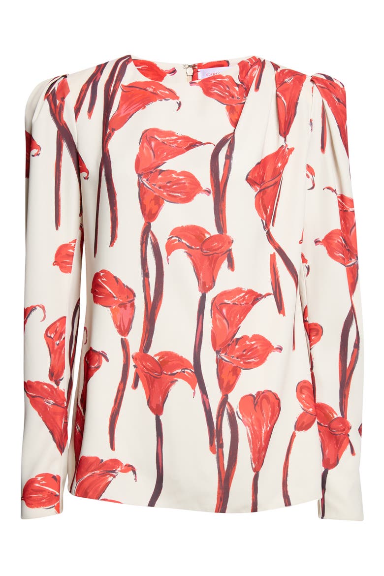 Floral Draped Puff Shoulder Blouse, Alternate, color, CERAMIC MULTI