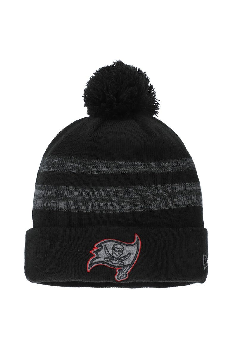 Men's New Era Black Tampa Bay Buccaneers Logo Dispatch Cuffed Knit Hat with Pom, Main, color, Black