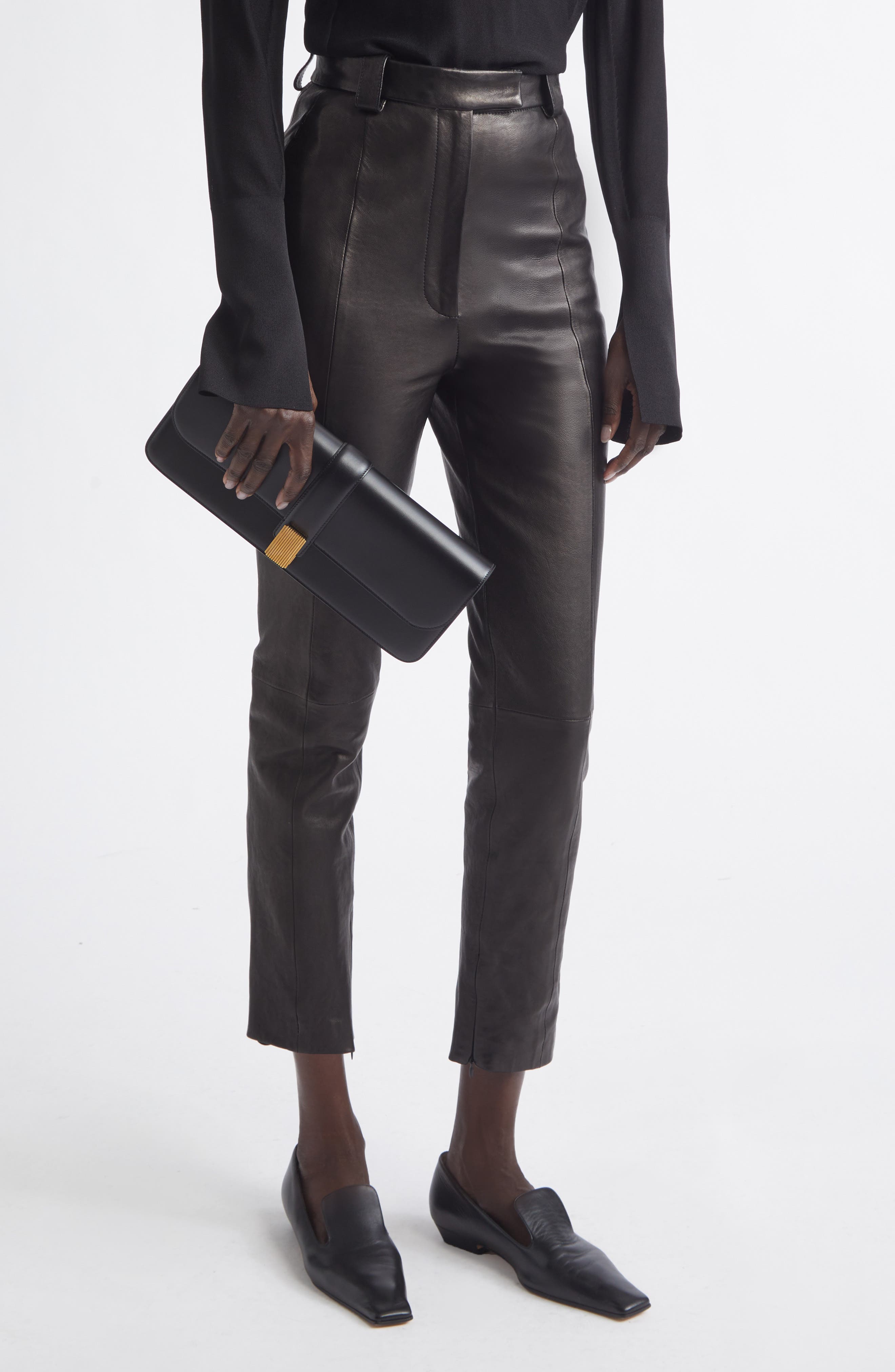 Blake Leather East/West Clutch, Alternate, color, BLACK