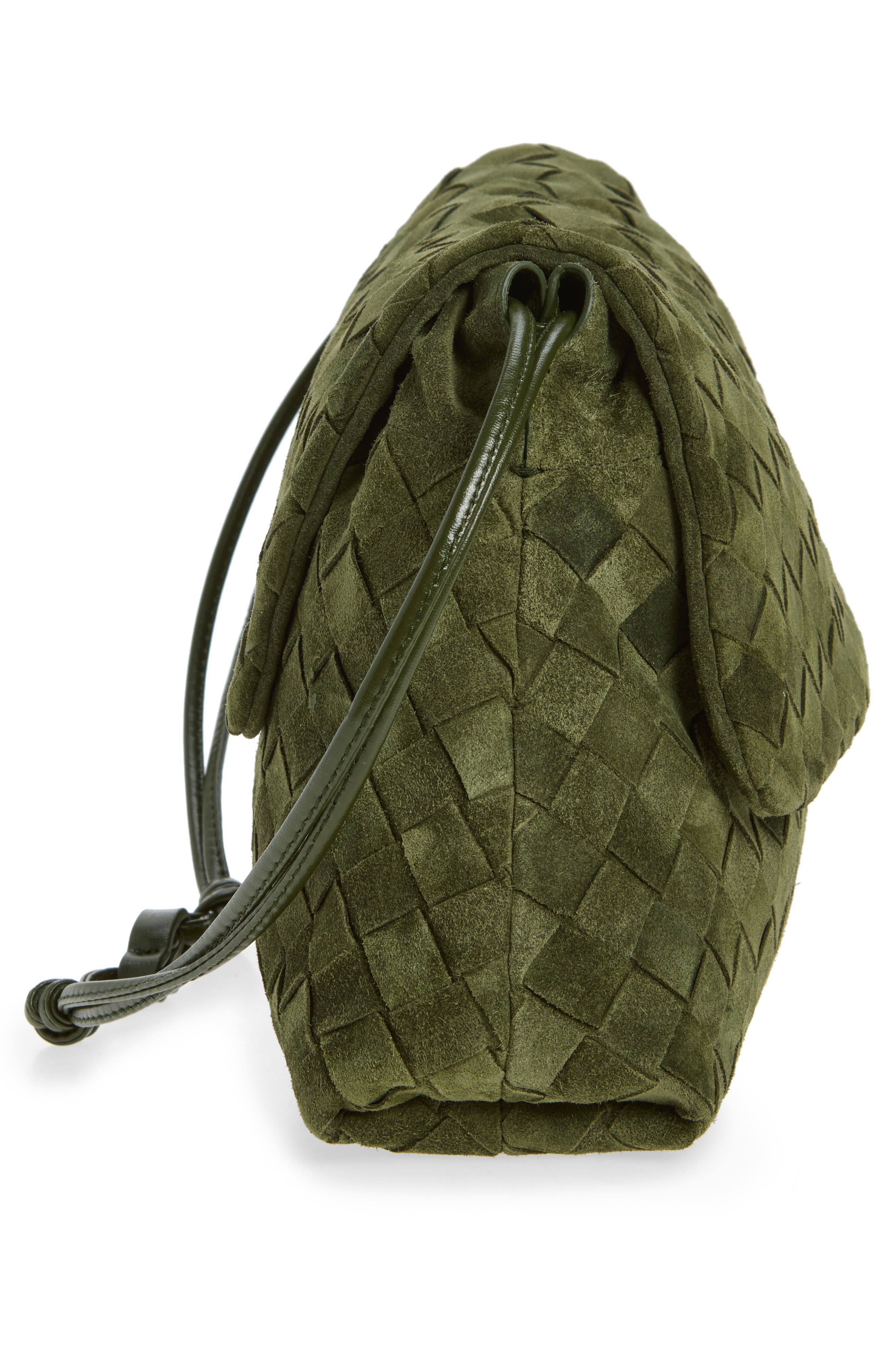 Bottega Veneta Giorno Intrecciato Suede Shoulder Bag, Alternate, color, 3785 Green Tweed-Gold