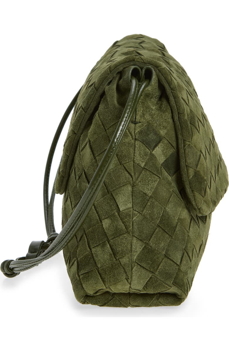 Bottega Veneta Giorno Intrecciato Suede Shoulder Bag, Alternate, color, 3785 Green Tweed-Gold