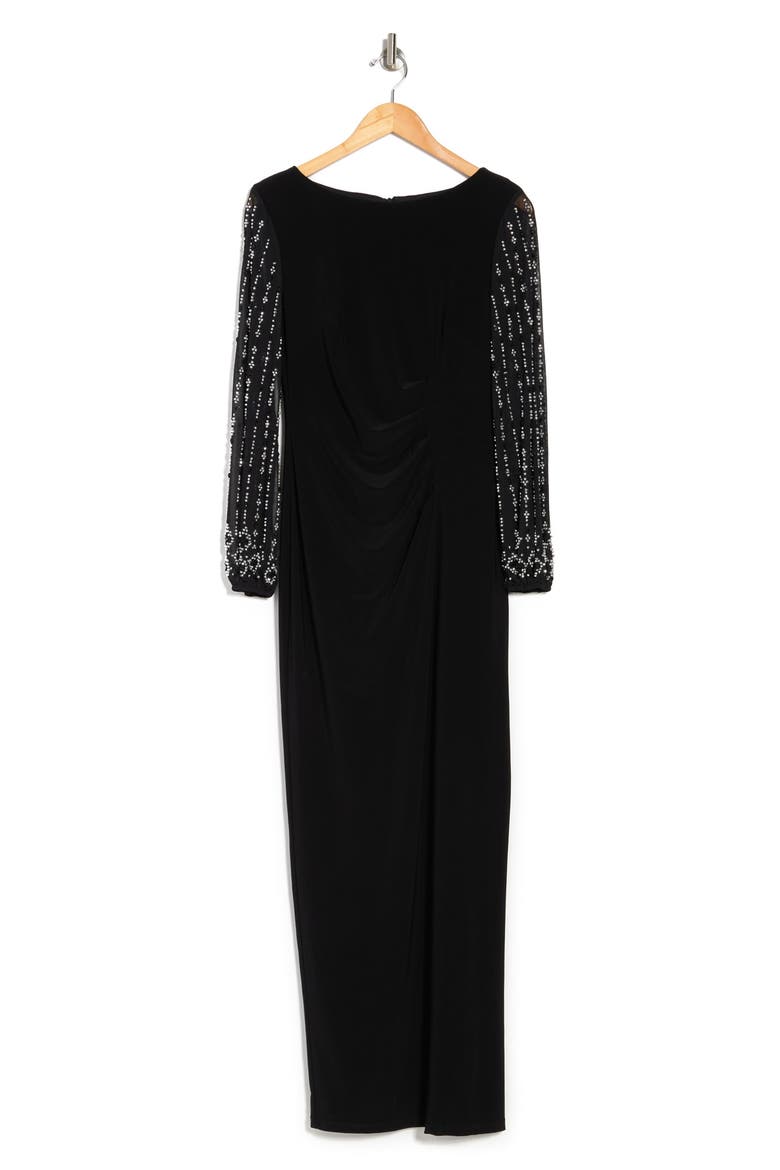 Beaded Long Sleeve Maxi Gown, Alternate, color, BLK