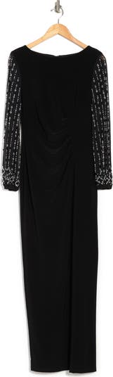 Beaded Long Sleeve Maxi Gown