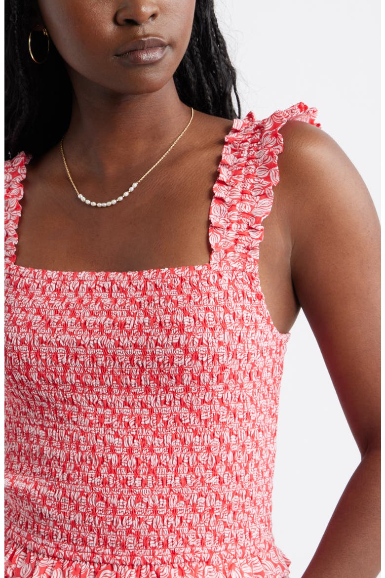 Smocked Tiered Sundress, Alternate, color, RED GERANIUM- WHITE SEA GEO