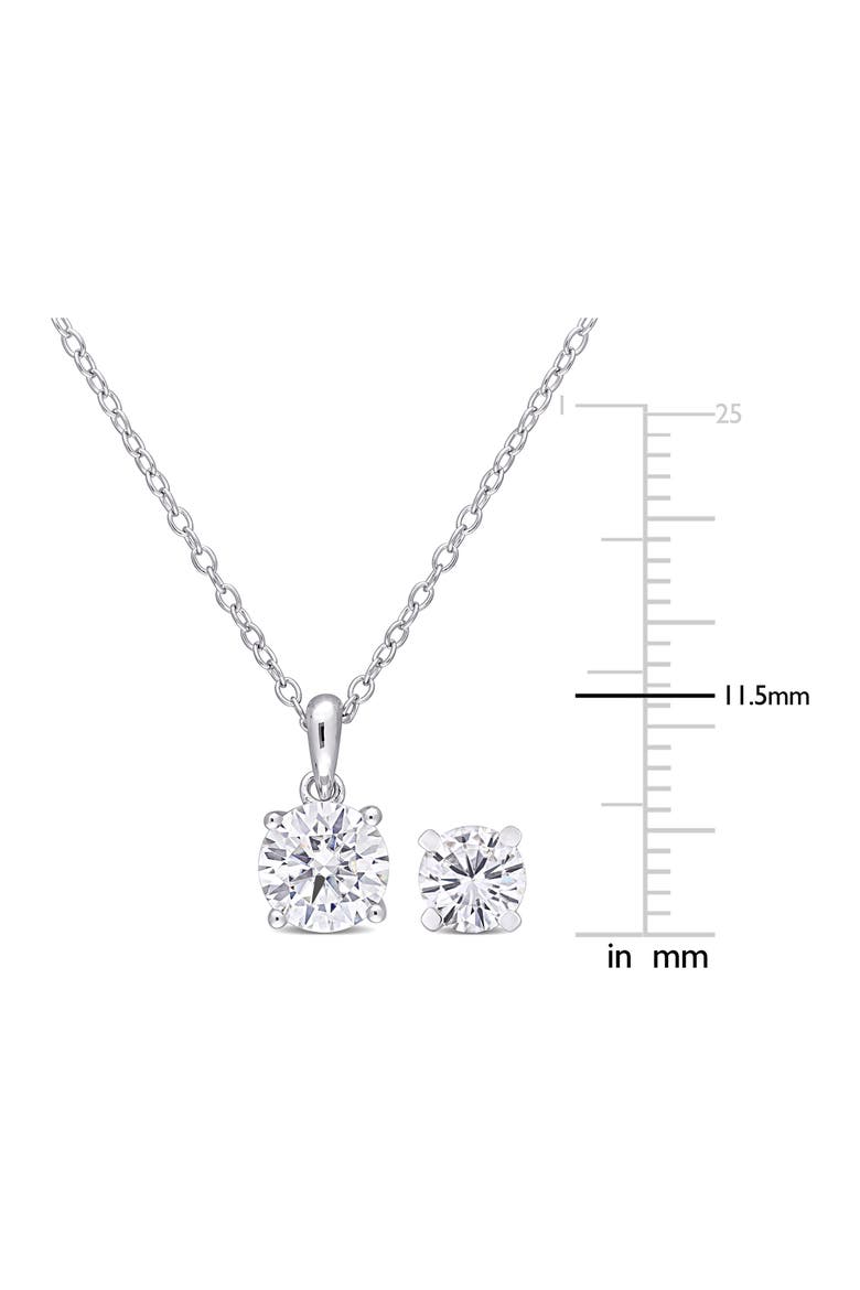 Round Lab Grown Moissanite Pendant Necklace & Stud Earrings Set, Alternate, color, SILVER