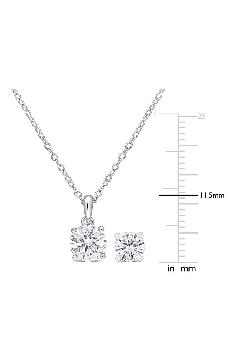 DELMAR Round Lab Grown Moissanite Pendant Necklace & Stud Earrings Set, Alternate, color, Silver