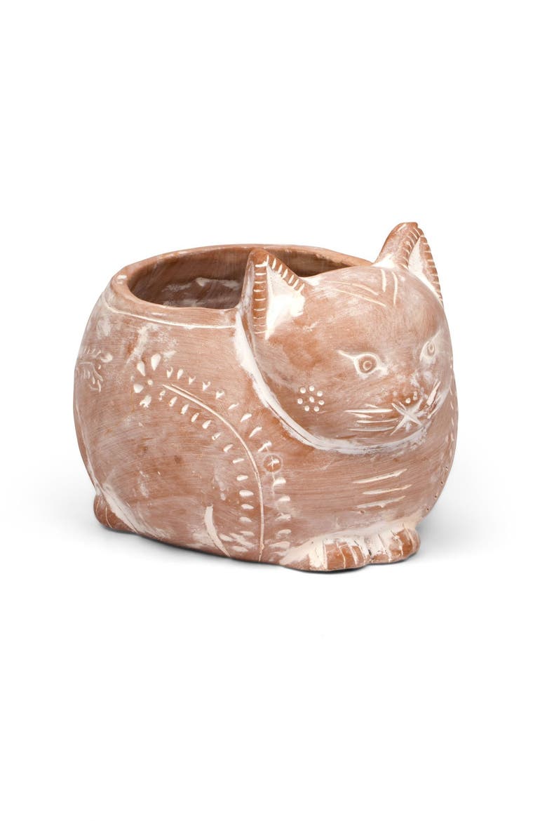 Crouching Cat Planter, Main, color, Beige