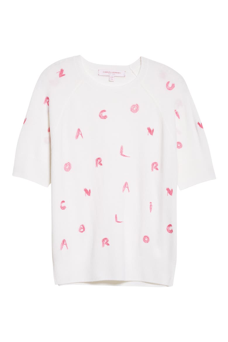Embroidered Letter Knit Cashmere Top, Alternate, color, IVORY MULTI