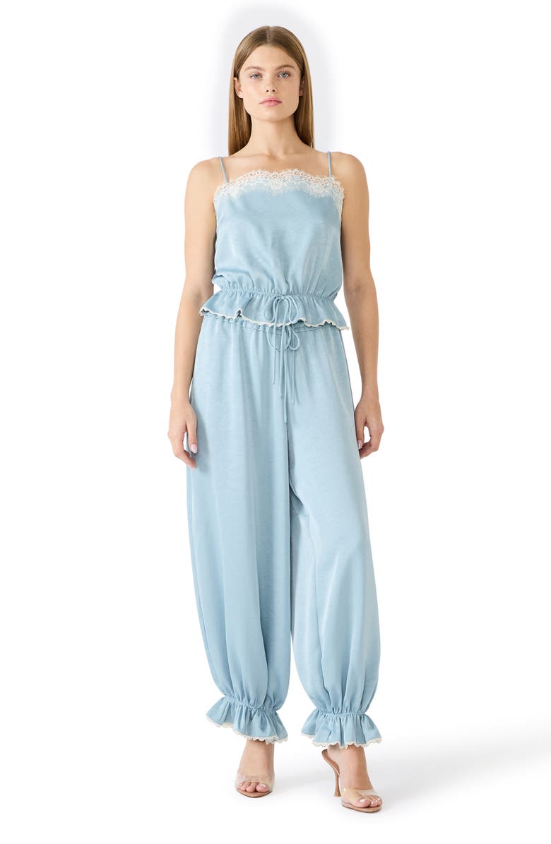 Steve Madden Roan Floral Jacquard Pull-On Pants, Alternate, color, Dusty Blue