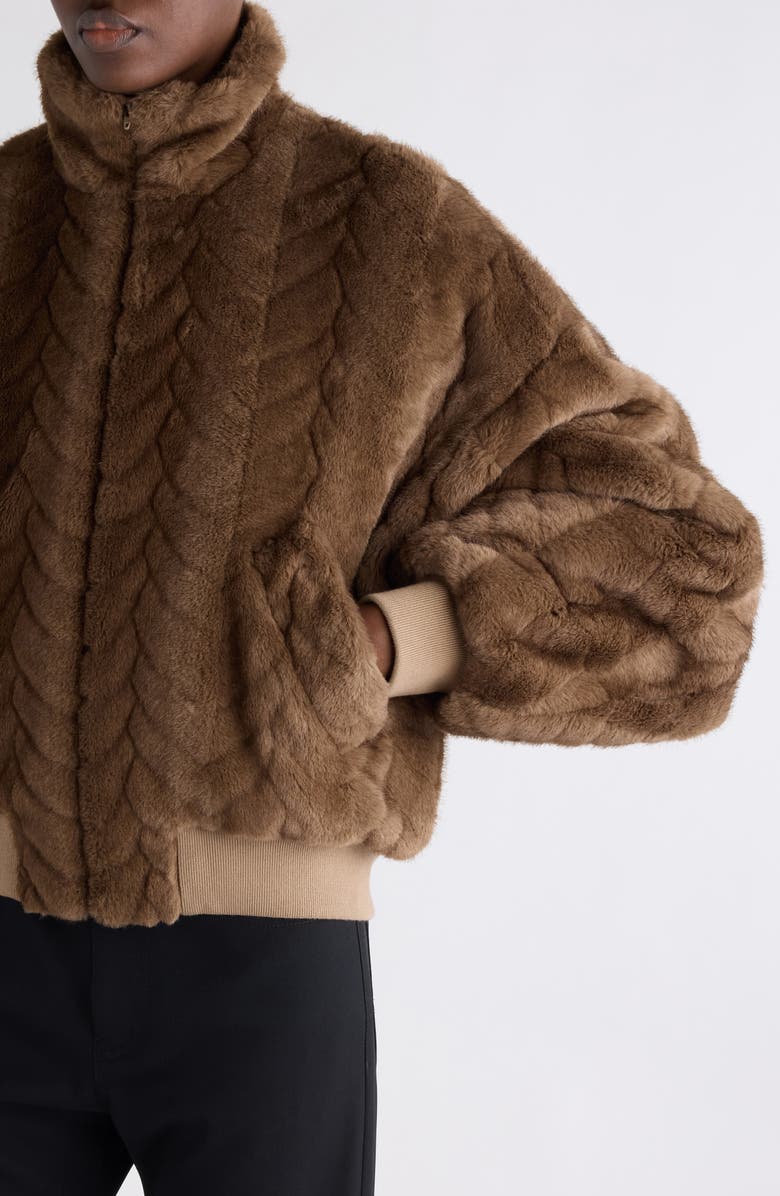 Balenciaga Faux Fur Crop Bomber Jacket, Alternate, color, 2135 Brown