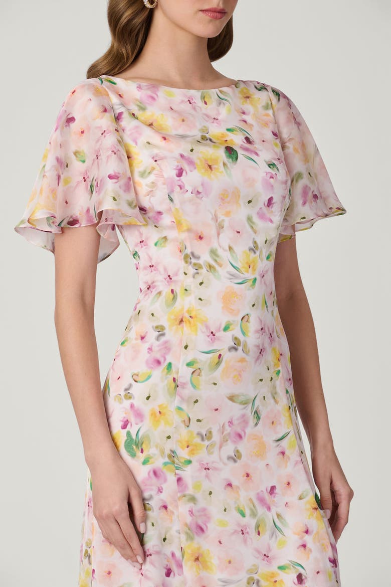 Midnight Chauncey Volta Floral Chiffon Dress, Alternate, color, Ivory Multi