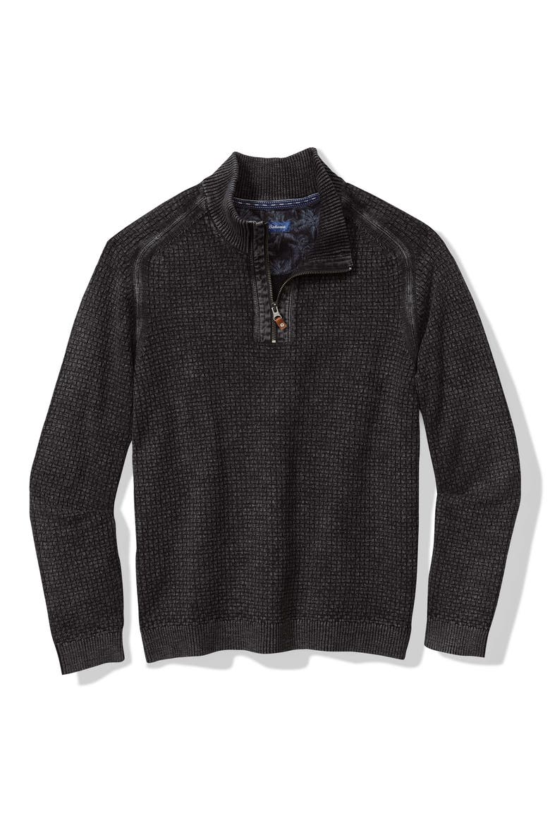 Sunbreak Half Zip Textured Cotton Sweater, Main, color, BLACK