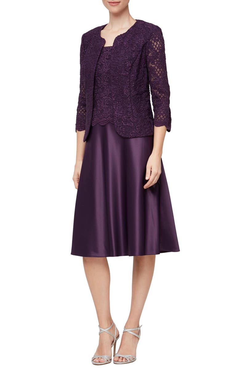 Alex Evenings Sequin Lace Midi Dress with Jacket, Main, color,