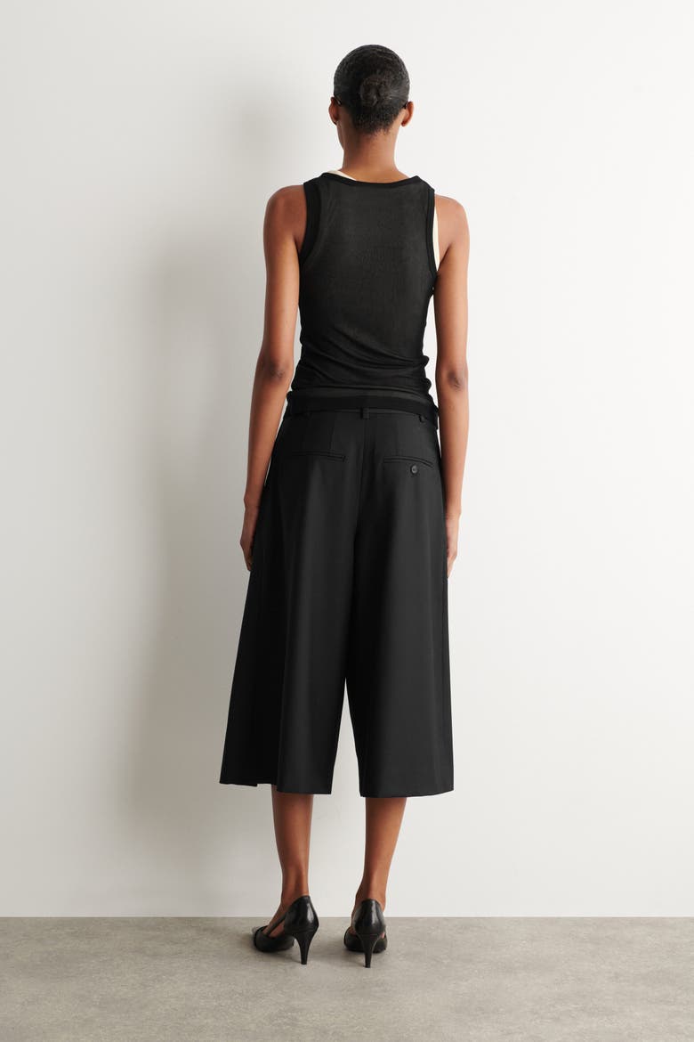 Pleated Wool-Blend Culottes, Alternate, color, BLACK