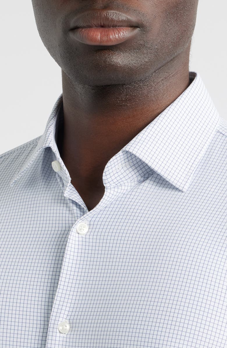 BOSS Hank Slim Fit Microcheck Stretch Dress Shirt, Alternate, color, Dark Blue