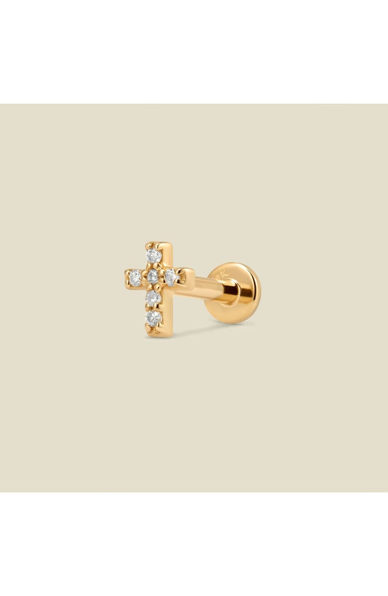 MADE BY MARY 14k Diamond Cross Stud Earring (Flat Back) - Single, Main, color, 14K Solid Gold