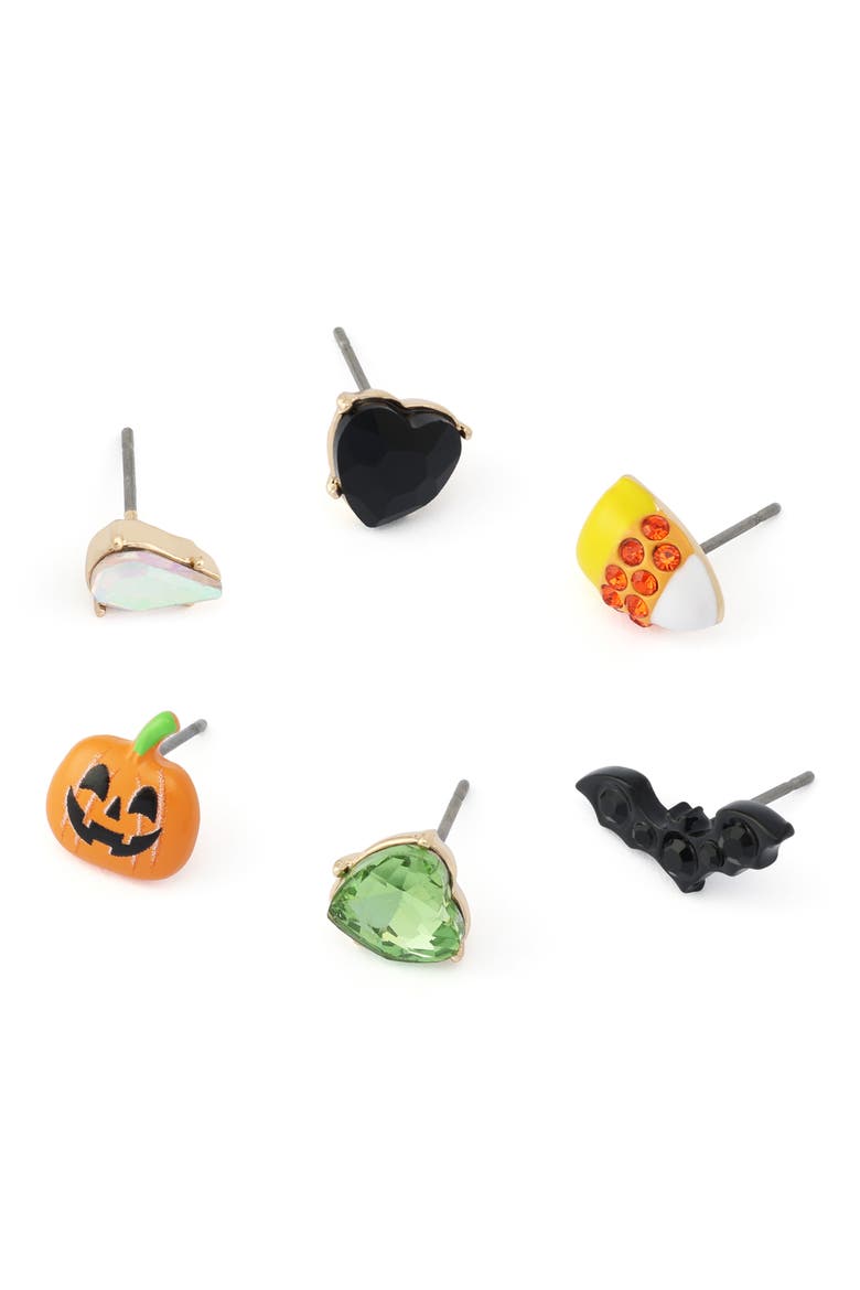 Set of 6 Halloween Stud Earrings, Alternate, color, ORANGE