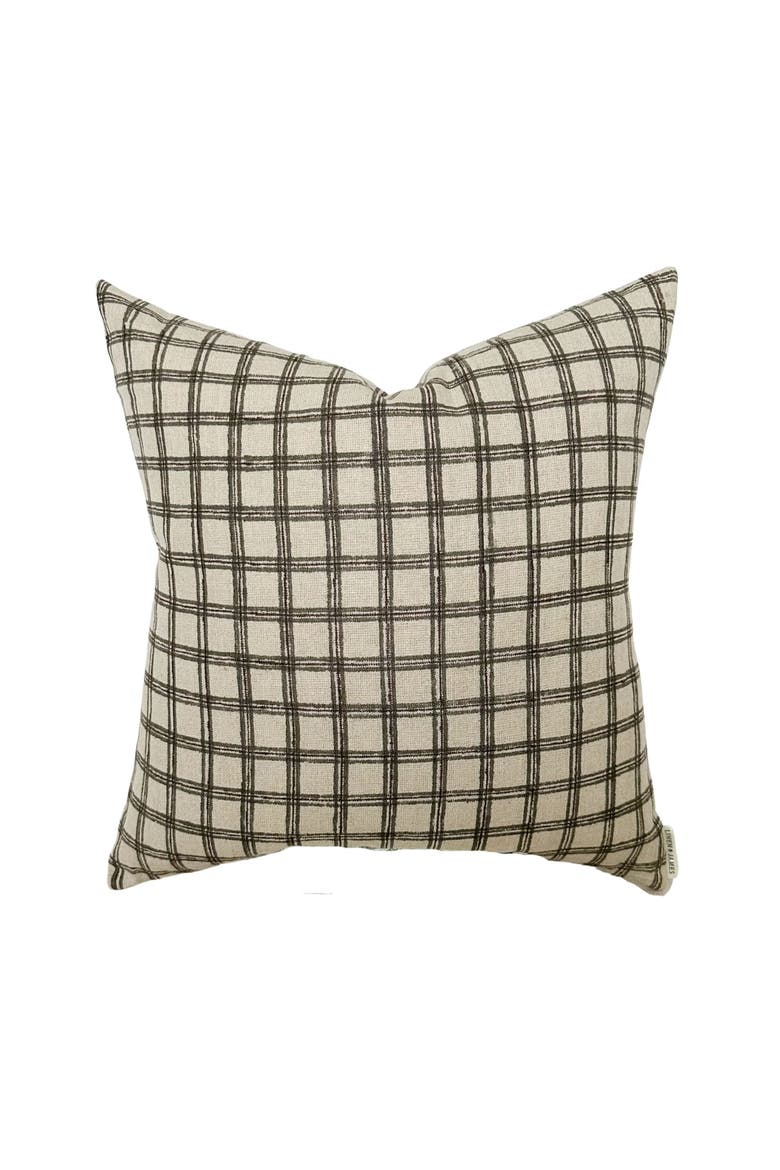 Beck Blue Brown Plaid Pillow Cover, Main, color, Natural