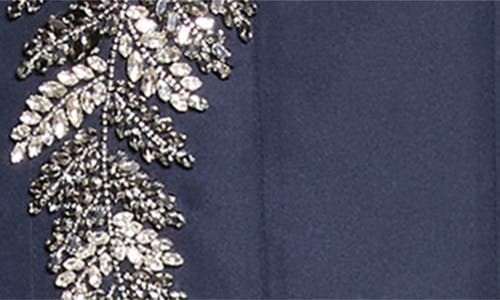 Oscar De La Renta Sequin Fern Embroidered Faille Gown In Blue