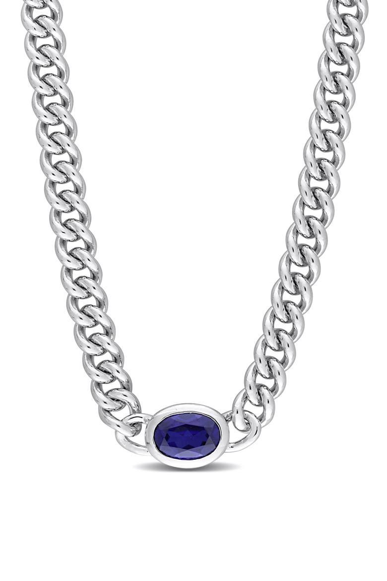 Lab-Grown Sapphire Pendant Necklace, Main, color, BLUE