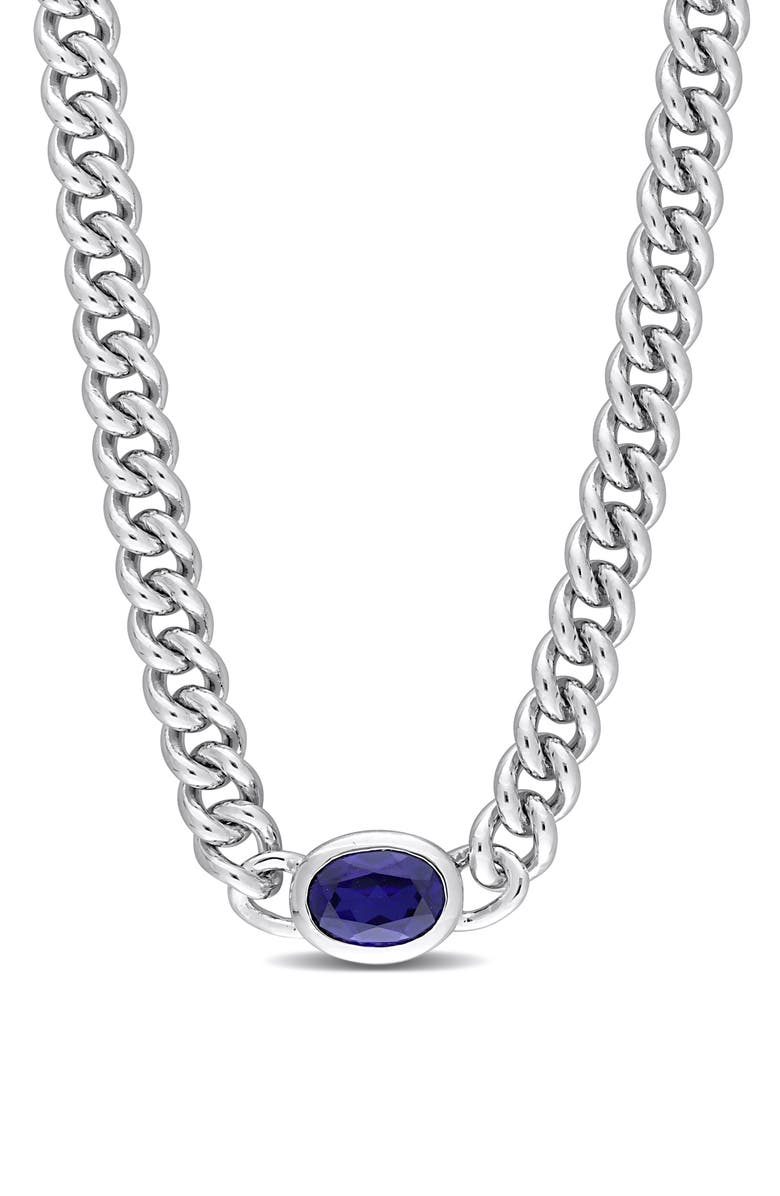 DELMAR Lab-Grown Sapphire Pendant Necklace, Main, color, Blue